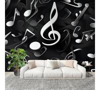 Mural Wallpaper for Living 250x175cm Music Note Theme Photo Wallpaper Non-Woven Wall Mural Poster Black Modern Bedroom TV Background Decor