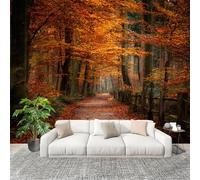 Mural Wallpaper for Living 300x210cm Autumn Jungle Road Photo Wallpaper Non-Woven Wall Mural Poster Orange-Red Modern Bedroom TV Background Decor
