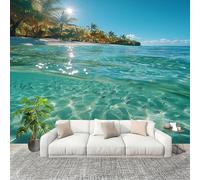 Mural Wallpaper for Living 350x256cm Animal Fish Palm Leaf Photo Wallpaper Non-Woven Wall Mural Poster Blue Modern Bedroom TV Background Decor