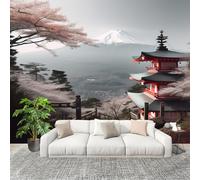 Mural Wallpaper for Living 350x256cm Japanese Style Cherry Blossoms Architecture Photo Wallpaper Non-Woven Wall Mural Poster White Modern Bedroom TV Background Decor