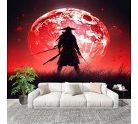 Mural Wallpaper for Living 350x256cm Japanese Style Samurai Silhouette Pattern Photo Wallpaper Non-Woven Wall Mural Poster Red Modern Bedroom TV Background Decor
