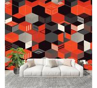 Mural Wallpaper for Living 350x256cm Modern Three-Dimensional Illusion Geometry Photo Wallpaper Non-Woven Wall Mural Poster Orange-Red Modern Bedroom TV Background Decor
