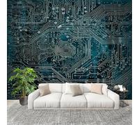 Mural Wallpaper for Living 350x256cm Sci-Fi Circuit Board Pattern Photo Wallpaper Non-Woven Wall Mural Poster Blue Modern Bedroom TV Background Decor
