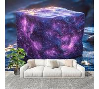 Mural Wallpaper for Living 400x280cm Sci-Fi Cube Geometry Photo Wallpaper Non-Woven Wall Mural Poster Purple Modern Bedroom TV Background Decor
