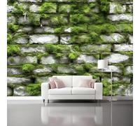 Mural Wallpaper for Moss Stone Wall Nature Vintage Wall Art for Bedroom, 400 x 280 cm Murals for Bedroom,for Living Room Kids Bedroom Office Hallway Kitchen Green Gray