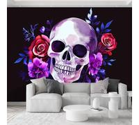 Mural Wallpaper for Playroom Creative Studio Bedroom Decor - Vintage Gothic Floral Skull Print Wall Mural Wallcovering Wall Art, Non-Woven Photo Wallpaper, 59 x 41 inch (W x H)