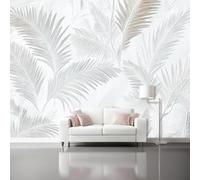 Mural Wallpaper for Silver Leaf Texture Simple Three-Dimensional Wall Art for Bedroom, 350 x 256 cm Murals for Bedroom,for Living Room Kids Bedroom Office Hallway Kitchen Silver White