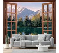 Mural Wallpaper for Simulated Window View Mountains Rivers and Lakes Wall Art for Bedroom, 250 x 175 cm for Living Room Kids Bedroom Office Hallway Kitchen Green Blue