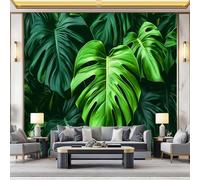 Mural Wallpaper for Sofa Background - Surrealism Plants Monstera Leaves Living Room Tv Wallpaper Wall 350 x 256 cm (W x H), Dark Green Non-Woven Art Print Murals for Kids Room Bedroom Decor