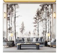 Mural Wallpaper for Sofa Background - Watercolor Forest Lines Living Room Tv Wallpaper Wall 150 x 105 cm (W x H), Black Non-Woven Art Print Murals for Kids Room Bedroom Decor
