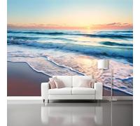 Mural Wallpaper for Sunset Beach Nature Beautiful Wall Art for Bedroom, 300 x 210 cm Murals for Bedroom,for Living Room Kids Bedroom Office Hallway Kitchen Orange Blue