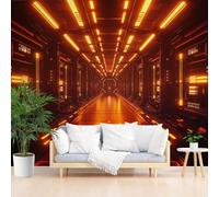 Mural Wallpaper Futuristic Technology in Orange Non-Woven Wall Mural Decoration Poster Picture Photo Wallpaper 365x254cm(W x H) Abstract Geometric Technology Wall Paper for Living Room Bedroom