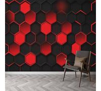 Mural Wallpaper Geometric Hexagons 3D Effect Red and Black Wallpaper Photo Poster Art Deco Wall Murals for Living Room Bedroom Corridor 350x250 cm 3990a