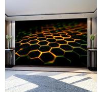 Mural Wallpaper Geometric Honeycomb Pattern Non-Woven Art Print Wall Murals 300 x 210 cm Gold Poster Picture Modern Decoration for Bedroom Living Room Nursery
