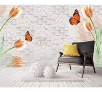 Mural Wallpaper Geometric Orange Flower Tulip Wallpaper 3D Effect Murals for Bedroom and Living Room Wall Decoration -KX19898, 430x300cm