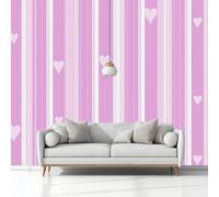 Mural Wallpaper Geometric Vertical Stripes Heart Shape 200 x 140 cm Modern Art Wall Mural, Lavender Easy to Install Non-Woven Poster Photo Wallpaper, for Bedroom Living Room TV Backdrop Decor