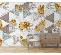 Mural Wallpaper Geometry of Golden Leaves in Tropical Plants 300x210cm Wallpaper 3D Wall Mural for Living Room and Bedroom -MIWEI Wallpaper-ZXY-32035