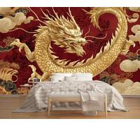 Mural Wallpaper Golden Flying Dragon 200x150cm,Chinese Style Painting Silk Cloth Decor Wallpaper for Study Room Hotels Offices(Not Self Adhesive)