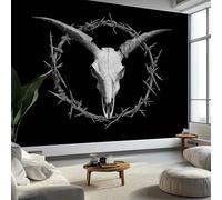 Mural Wallpaper Gothic Goat Head Circular Thorns 200 x 140 cm Modern Art Wall Mural, Black Easy to Install Non-Woven Poster Photo Wallpaper for Bedroom Living Room TV Backdrop Decor