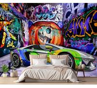 Mural Wallpaper Graffiti Retro Blue Tone Photo Wallpaper 3D Wall Murals Living Room Bedroom -MW252328-400cmx280cm