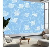 Mural Wallpaper Graphic Design Floral 200 x 140 cm Modern Art Wall Mural, Light Blue Easy to Install Non-Woven Poster Photo Wallpaper for Bedroom Living Room TV Backdrop Decor