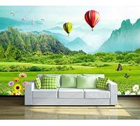 Mural Wallpaper Grassland Mountain Flower Hot Air Balloon 250x175cm Wallpaper 3D Wall Mural for Living Room and Bedroom -MIWEI Wallpaper-ZXY-07725