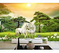 Mural Wallpaper Grassland White Horse Forest 400x255cm Wallpaper 3D Wall Mural for Living Room and Bedroom -MIWEI Wallpaper-ZXY-32371