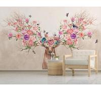 Mural Wallpaper Hand Drawn Animals, Flowers, Butterflies Wallpaper 3D Effect Murals for Bedroom and Living Room Wall Decoration -KX15837, 400x255cm