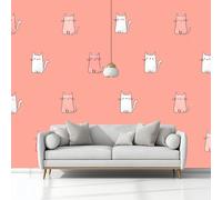Mural Wallpaper Hand-Drawn Cat Graffiti 200 x 140 cm Modern Art Wall Mural, Pink Easy to Install Non-Woven Poster Photo Wallpaper, for Bedroom Living Room TV Backdrop Decor