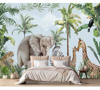 Mural Wallpaper Hand Drawn Tropical Plants and Animals Wallpaper 3D Effect Murals for Bedroom and Living Room Wall Decoration -KX21917, 300x210cm