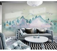 Mural Wallpaper Hand Drawn Watercolor Landscape Animals Wallpaper 3D Effect Murals for Bedroom and Living Room Wall Decoration -KX19199, 250x175cm