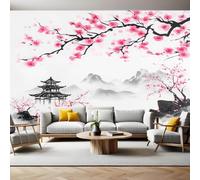 Mural Wallpaper Ink Painting Japanese Architecture Photo Wallpaper 3D Effect 200 x 140 cm Non-Woven Wall Mural Home Bedroom Living Room Tv Background Poster Decoration