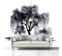 Mural Wallpaper Ink Painting Weeping Willow 200 x 140 cm Modern Art Wall Mural, White Easy to Install Non-Woven Poster Photo Wallpaper, for Bedroom Living Room TV Backdrop Decor