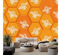 Mural Wallpaper Insect Bee 500 x 280 cm Modern Art Wall Mural, Geometric Honeycomb Easy to Install Non-Woven Poster Photo Wallpaper for Bedroom Living Room TV Backdrop Decor