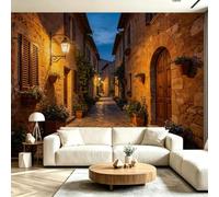 Mural Wallpaper Italian Style, 3D Effect Panoramic Photo Wallpaper Southern European Medieval Town Non-Woven Murals 350x256 cm Art Wall Poster Mural Bedrooms Living Room Modern Decoration w.9328