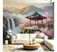 Mural Wallpaper Japanese Landscape, 3D Effect Panoramic Photo Wallpaper Cherry Blossoms Pattern Non-Woven Murals 430x300 cm Art Print Wall Poster Mural Bedrooms Living Room Modern Decoration M.2153
