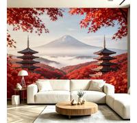 Mural Wallpaper Japanese Landscape, 3D Effect Panoramic Photo Wallpaper Red Maple Leaf Tower Non-Woven Murals 350x256 cm Art Print Wall Poster Mural Bedrooms Living Room Modern Decoration M.1809
