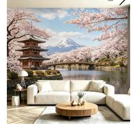 Mural Wallpaper Japanese Style, 3D Effect Panoramic Photo Wallpaper Cherry Blossoms Pattern Non-Woven Murals 250x175 cm Art Print Wall Poster Mural Bedrooms Living Room Modern Decoration M.2302