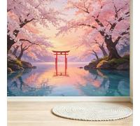 Mural Wallpaper Japanese Style 3D Panoramic Photo Wallpaper 150x105 cm | Cherry Blossom Scenery 3D Panoramic Wallpaper, Art Print Wall Murals Decoration Poster, for Living Room Bedroom Office