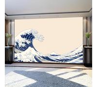 Mural Wallpaper Japanese-Style Waves Non-Woven Art Print Wall Murals 300 x 210 cm Illustration Style Poster Picture Modern Decoration for Bedroom Living Room Nursery