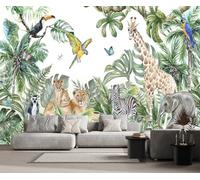 Mural Wallpaper Jungle Animals and Plants Wallpaper 3D Effect Murals for Bedroom and Living Room Wall Decoration -KX21512, 300x210cm