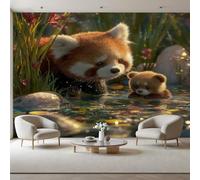 Mural Wallpaper Jungle Cute Animal Raccoon Wall Mural450x315cm(W x H) Feature Wallpaper Waterproof for Living Room Furniture Kitchen Nature Lake Scenery Wallpapers 3D Photo