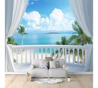 Mural Wallpaper Landscape Sea Clouds Non-Woven Art Print Wall Mural Decor Poster Picture Design Modern Living Room Kitchen Dining Room Bedroom Wall Mural Wallpaper 250 x 175 cm White Blue