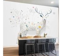 Mural Wallpaper Light Gray 3D Non-Woven Photo Wallpaper, Cartoon Minimalist Reindeer Branch Mural for Living Room Bedroom Children's Room Hallway Wall Decoration 400 x 280 cm (Not Self - Adhesive)
