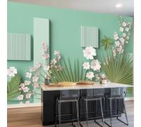 Mural Wallpaper Light Green 3D Non-Woven Photo Wallpaper, Plants 3D Geometric Palm Leaves Mural for Living Room Bedroom Children's Room Hallway Wall Decoration 250 x 175 cm (Not Self - Adhesive)