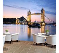 Mural Wallpaper London Night View, 3D Effect Panoramic Photo Wallpaper London Tower Bridge Non-Woven Murals 400x280 cm Art Print Wall Poster Mural Bedrooms Living Room Modern Decoration q.5980