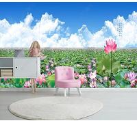 Mural Wallpaper Lotus Flowers Blue Sky White Clouds Mountains Waters Wallpaper 3D Effect Murals for Bedroom and Living Room Wall Decoration -KX33821, 450x280cm