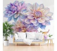 Mural Wallpaper Luxury Painted Floral 3D Effect Wall Mural, Non-Woven Print Purple Floral Photo Feature Wallpaper for Bedroom Living Room Decor Decals 390x260cm(W x H)