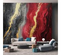 Mural Wallpaper Marble Abstract Geometric, Murals Wall Art Black Red Gold Grey Mural, Wall Mural Non-Woven, for Indoor Home Decoration 300cmx210cm
