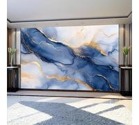 Mural Wallpaper Marble Blue Texture Non-Woven Art Print Wall Murals 300 x 210 cm Gold Lines Poster Picture Modern Decoration for Bedroom Living Room Nursery